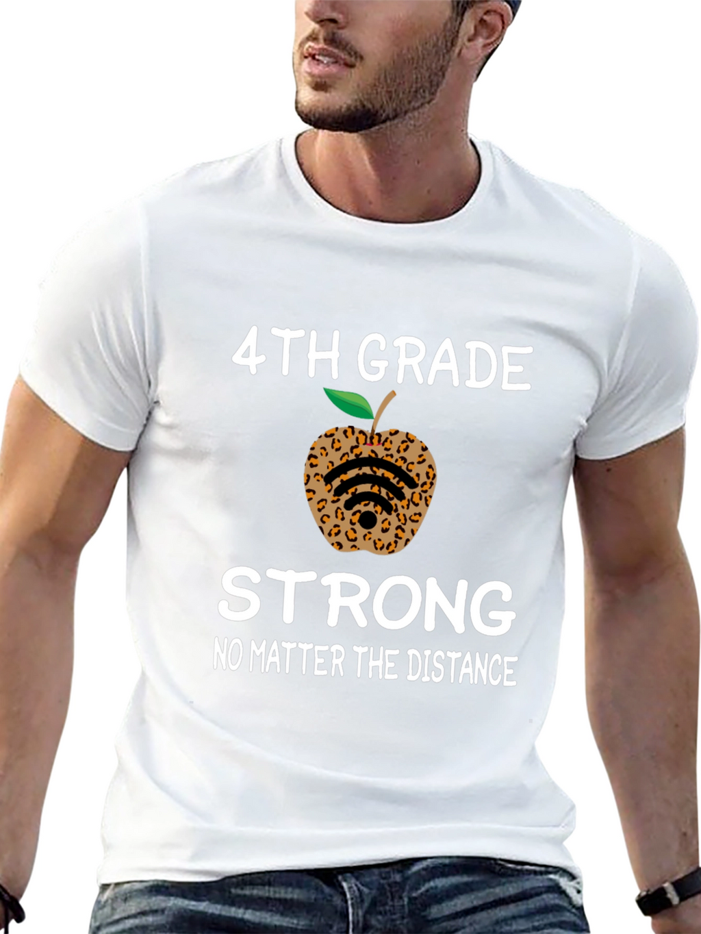 4th Grade Strong T-Shirt - Leopard Apple Distance Learning