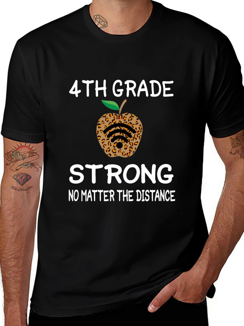 4th Grade Strong T-Shirt - Leopard Apple Distance Learning