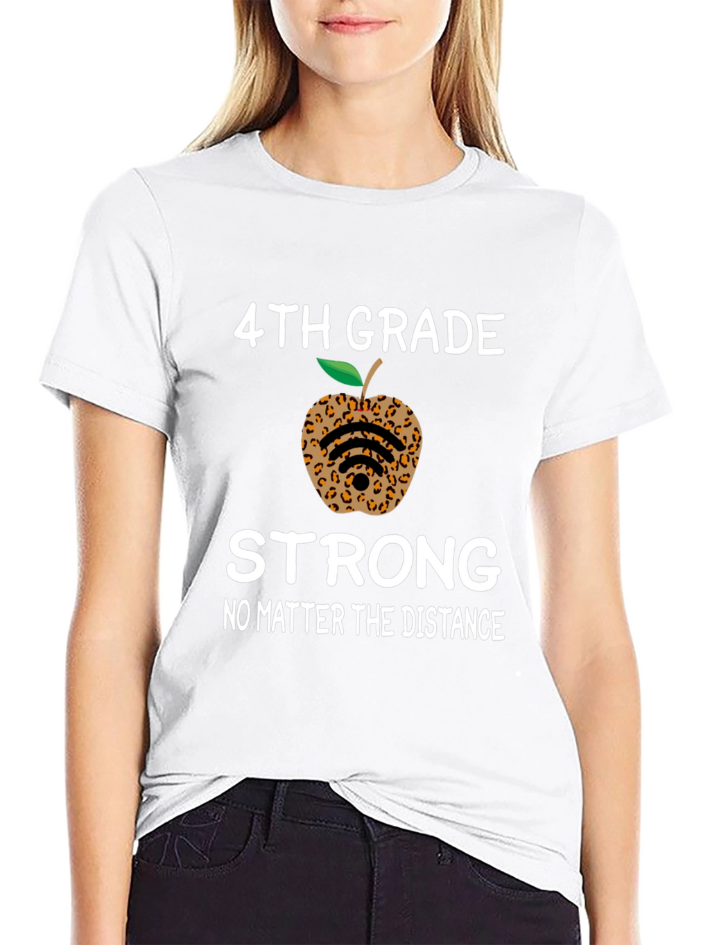 4th Grade Strong T-Shirt - Leopard Apple Distance Learning