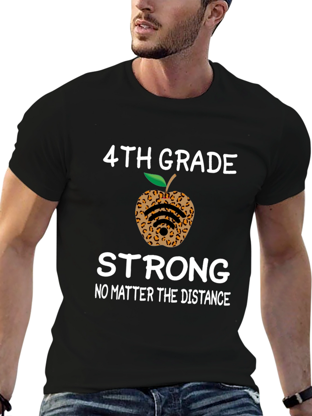 4th Grade Strong T-Shirt - Leopard Apple Distance Learning