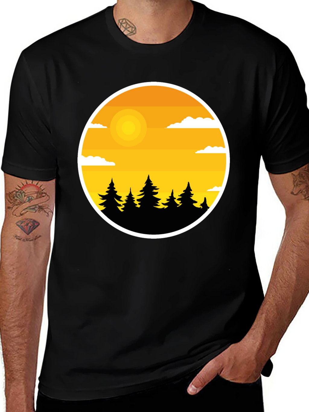 Nature Landscape Graphic Tee - Black Cotton Blend