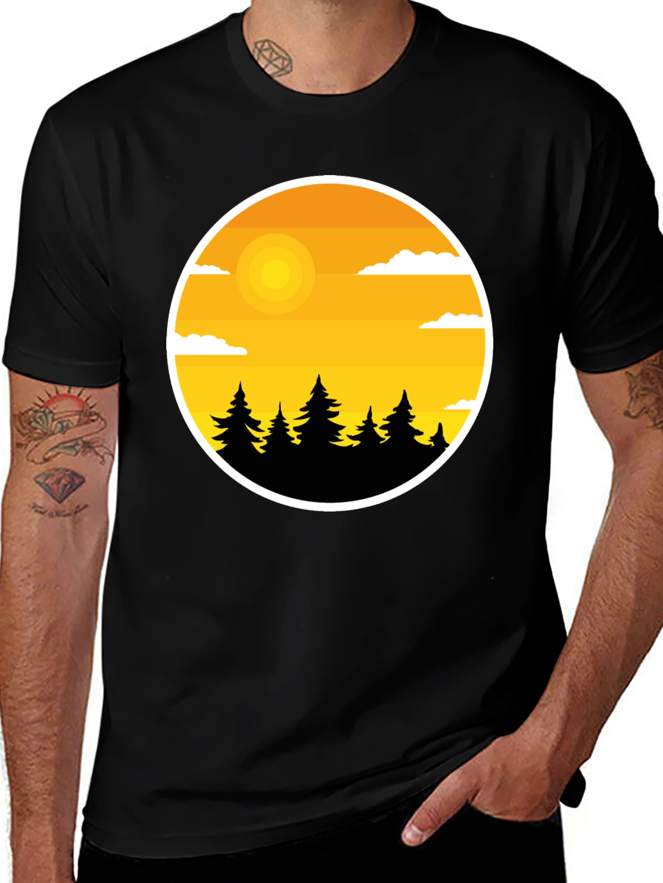 Nature Landscape Graphic Tee - Black Cotton Blend
