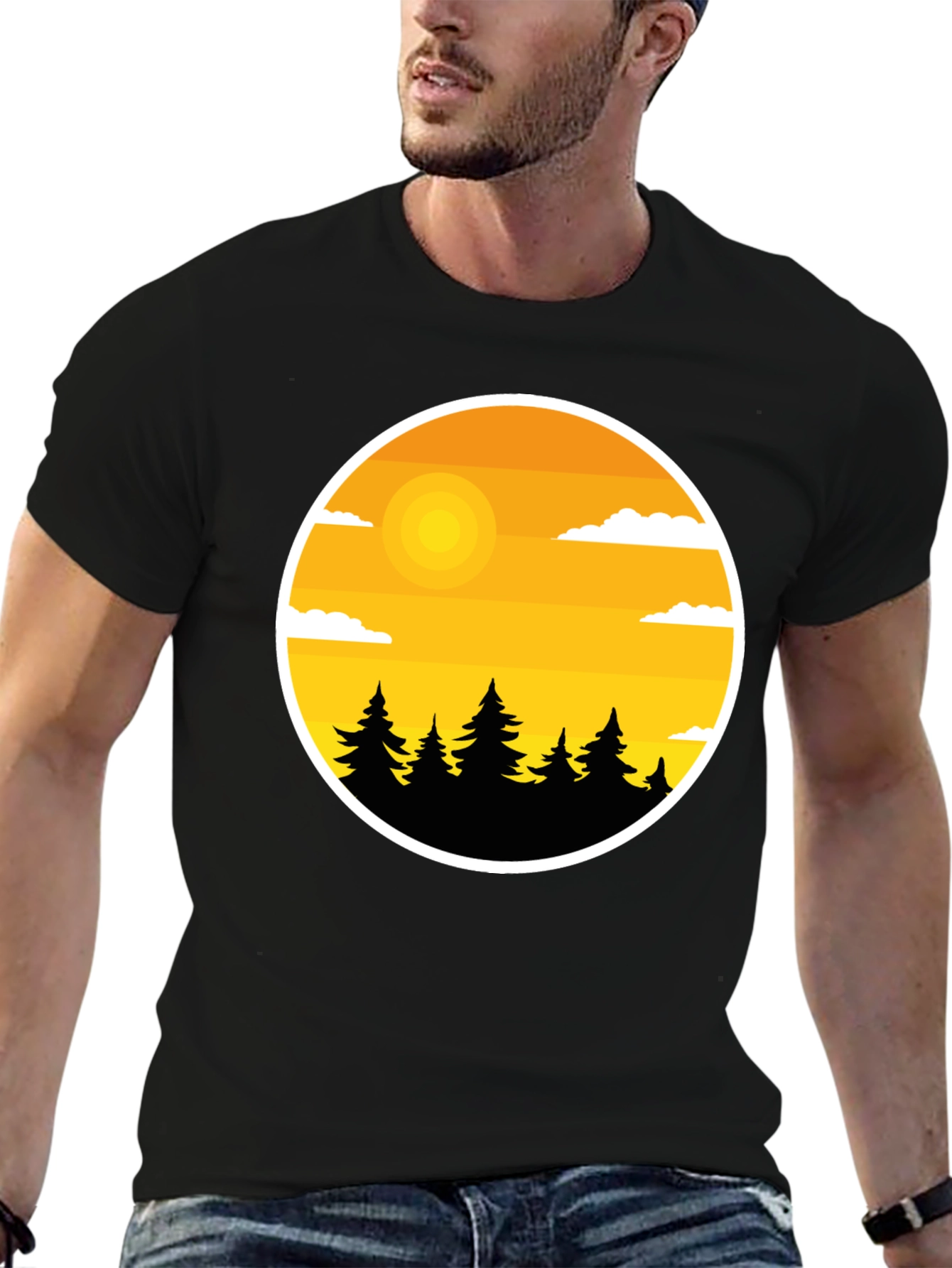 Nature Landscape Graphic Tee - Black Cotton Blend