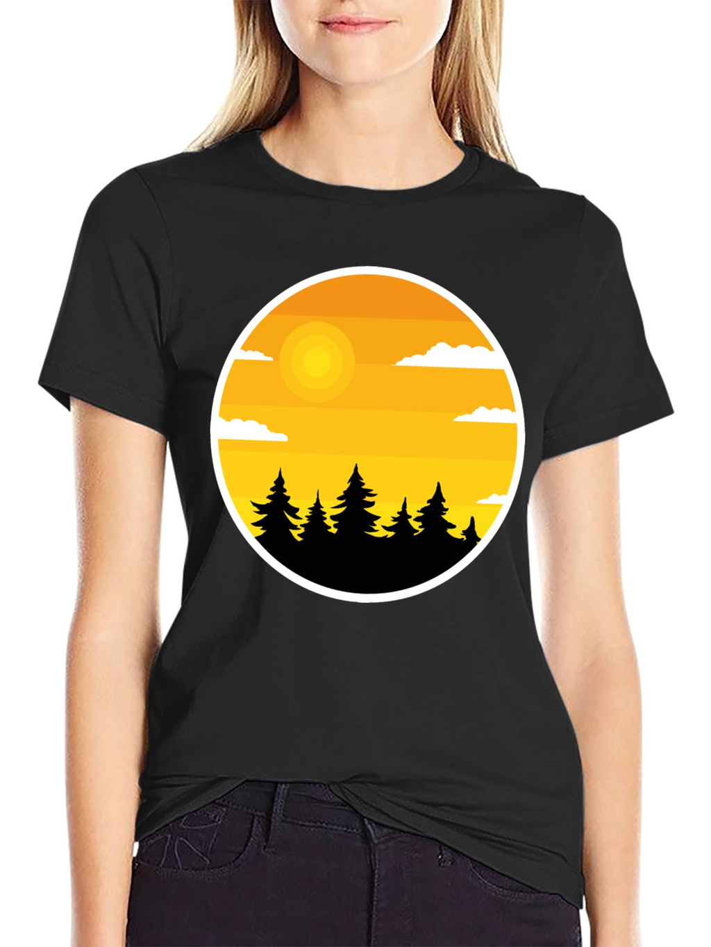 Nature Landscape Graphic Tee - Black Cotton Blend