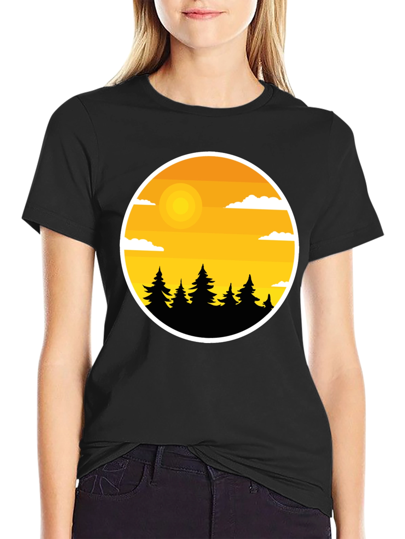 Nature Landscape Graphic Tee - Black Cotton Blend