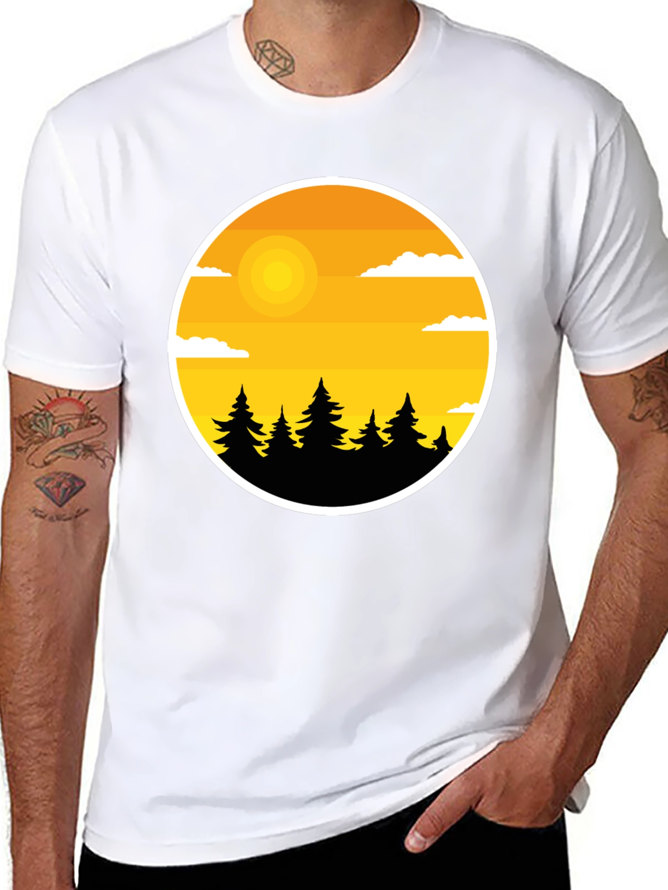 Nature Landscape Graphic Tee - Black Cotton Blend