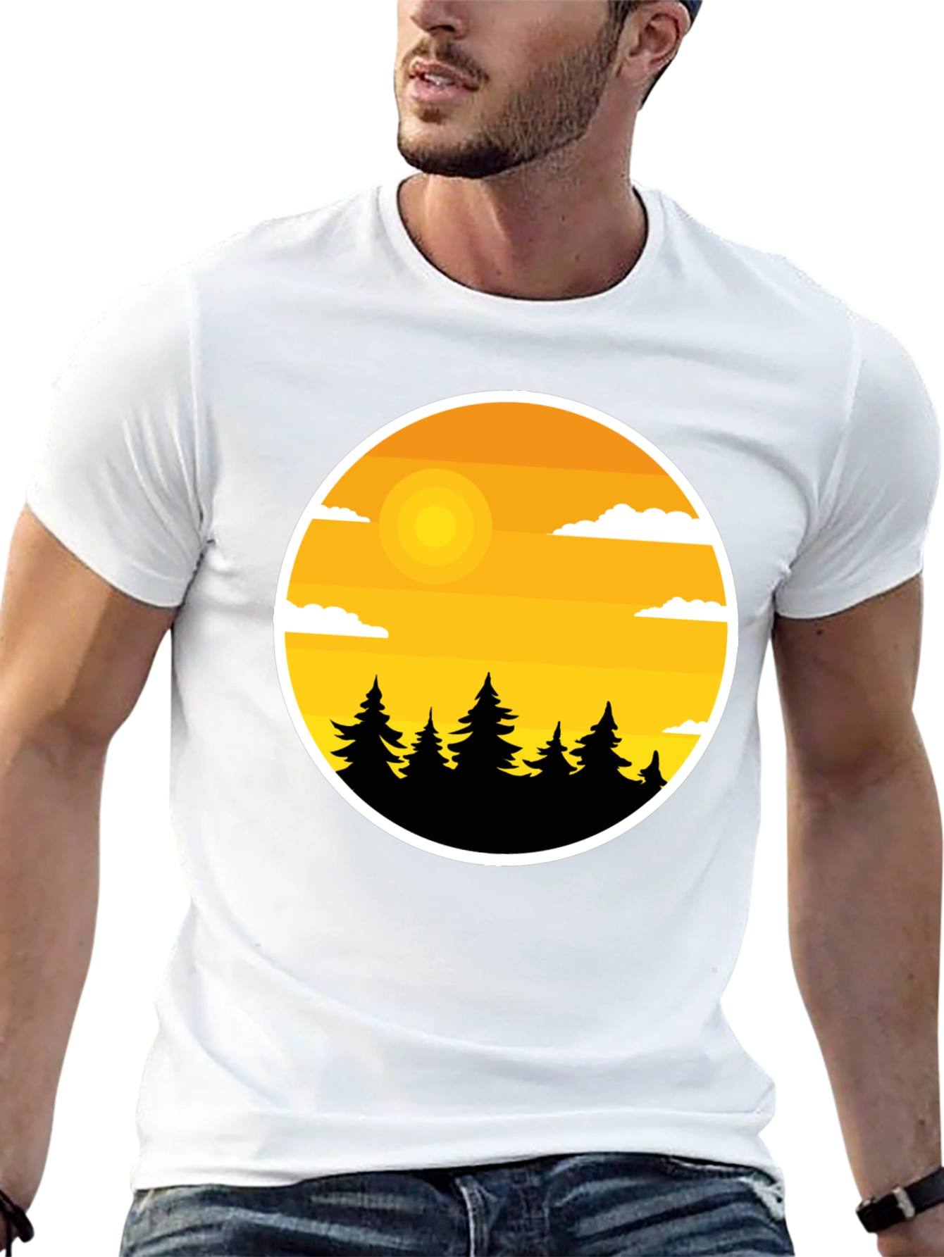 Nature Landscape Graphic Tee - Black Cotton Blend