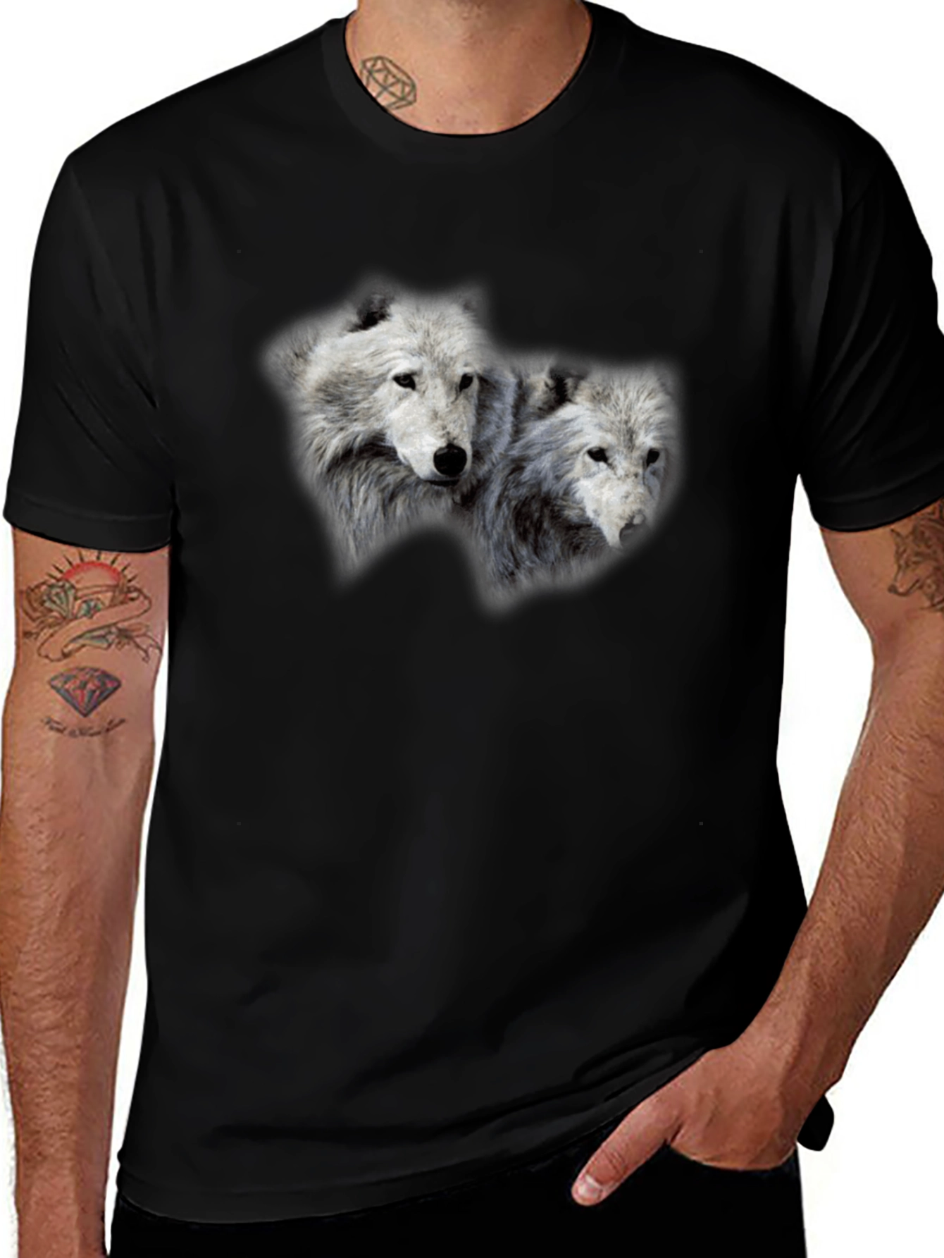 Wolf Pack Graphic Print Black T-Shirt