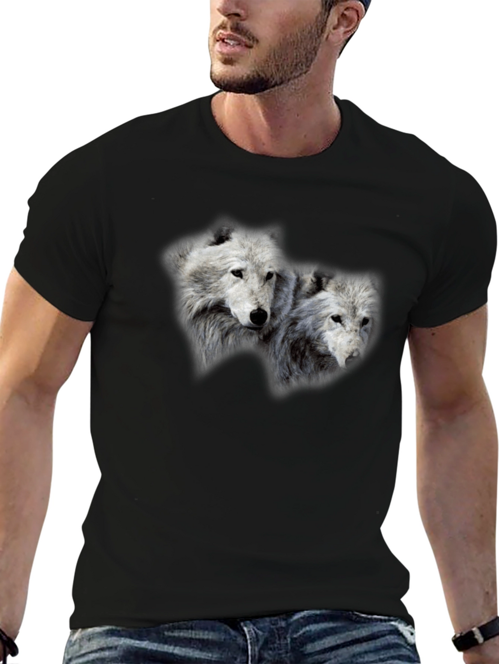 Wolf Pack Graphic Print Black T-Shirt