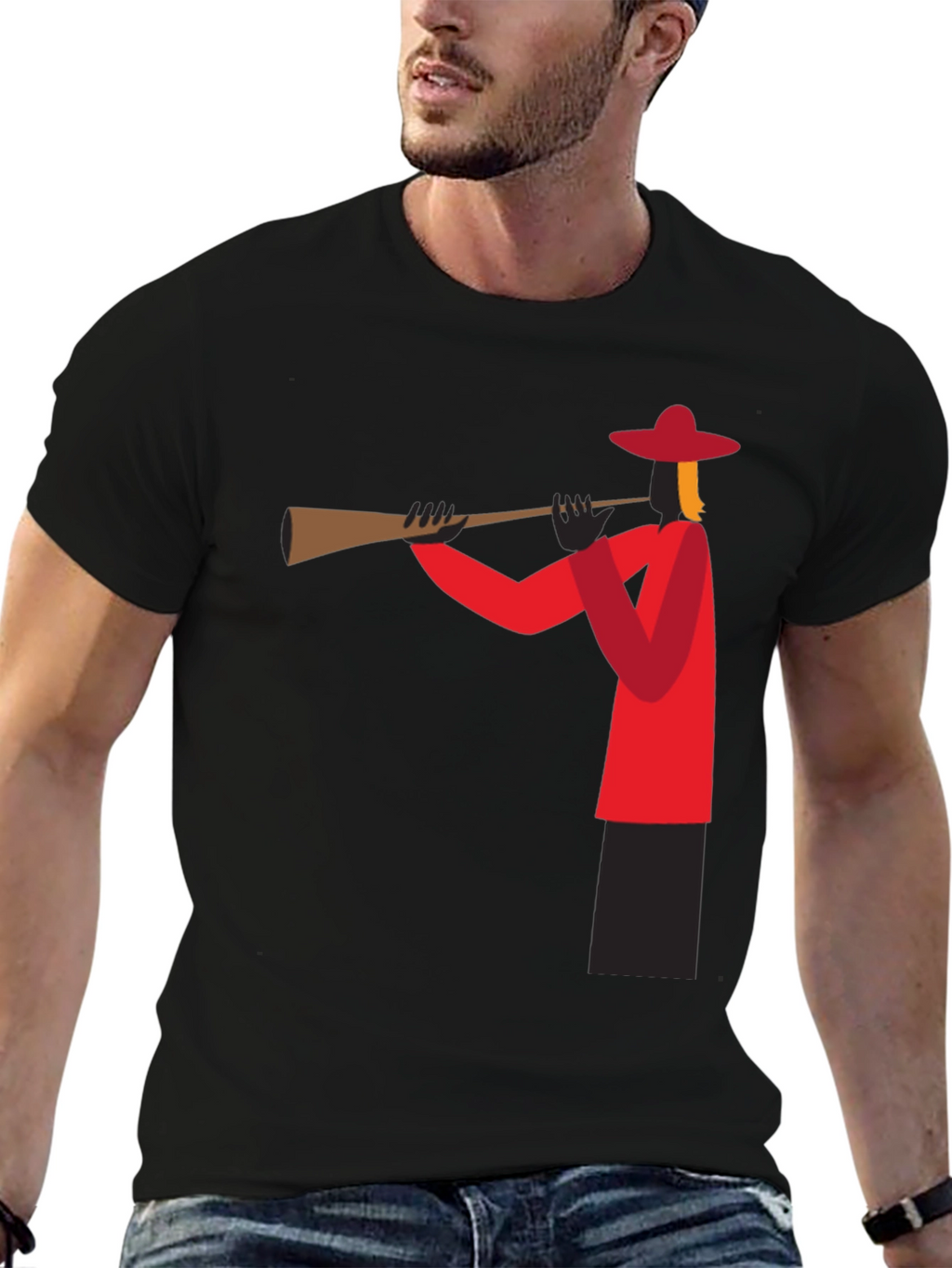 Trumpet Player Graphic Tee - Black Cotton