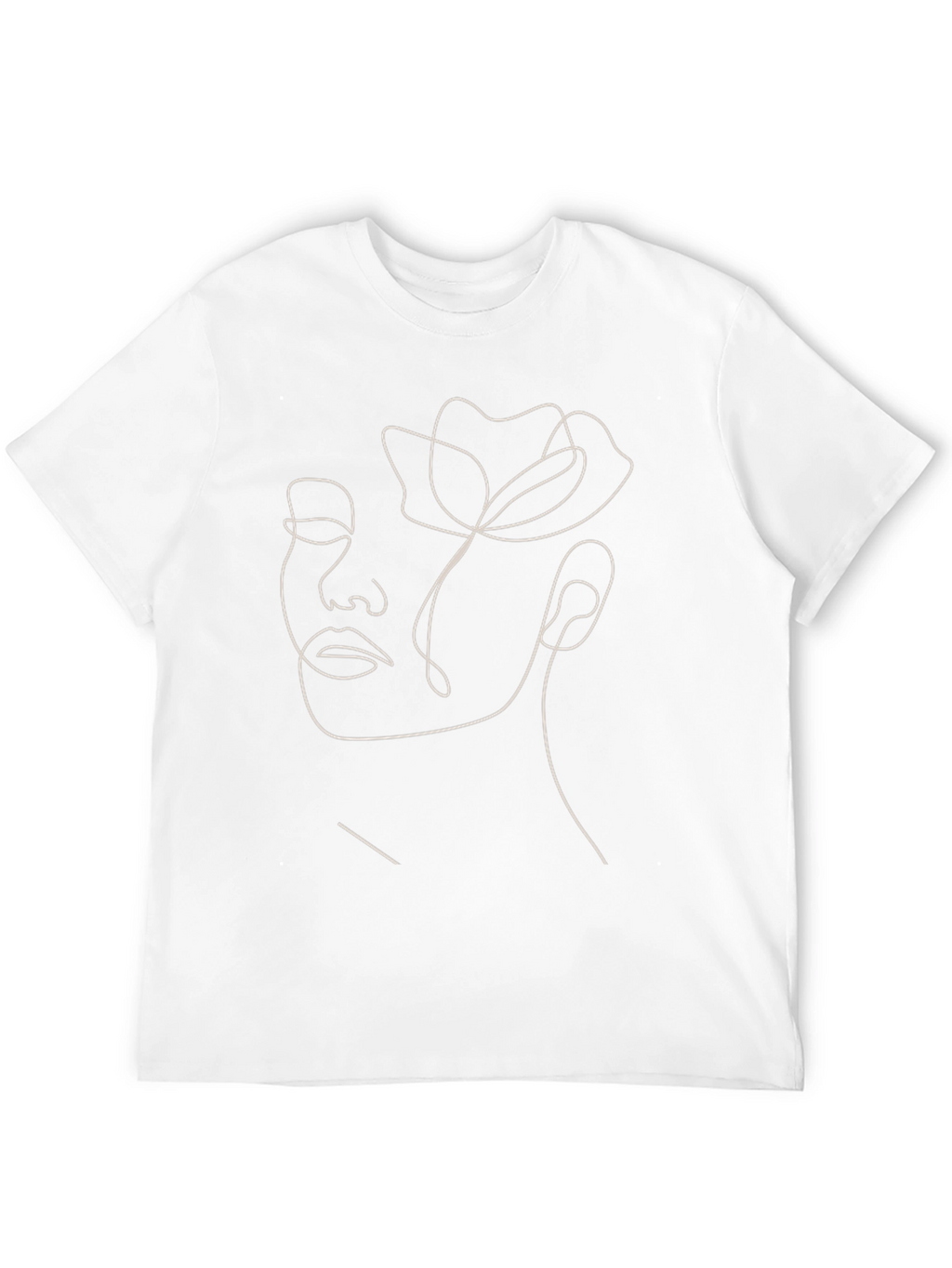 Abstract Floral Face Line Art Black T-Shirt