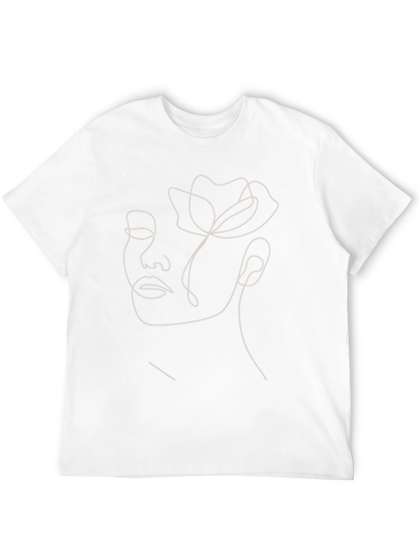 Abstract Floral Face Line Art Black T-Shirt