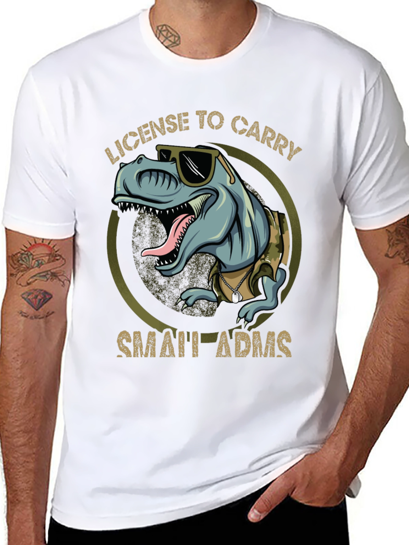License To Carry Small Arms Funny T-Rex T-Shirt