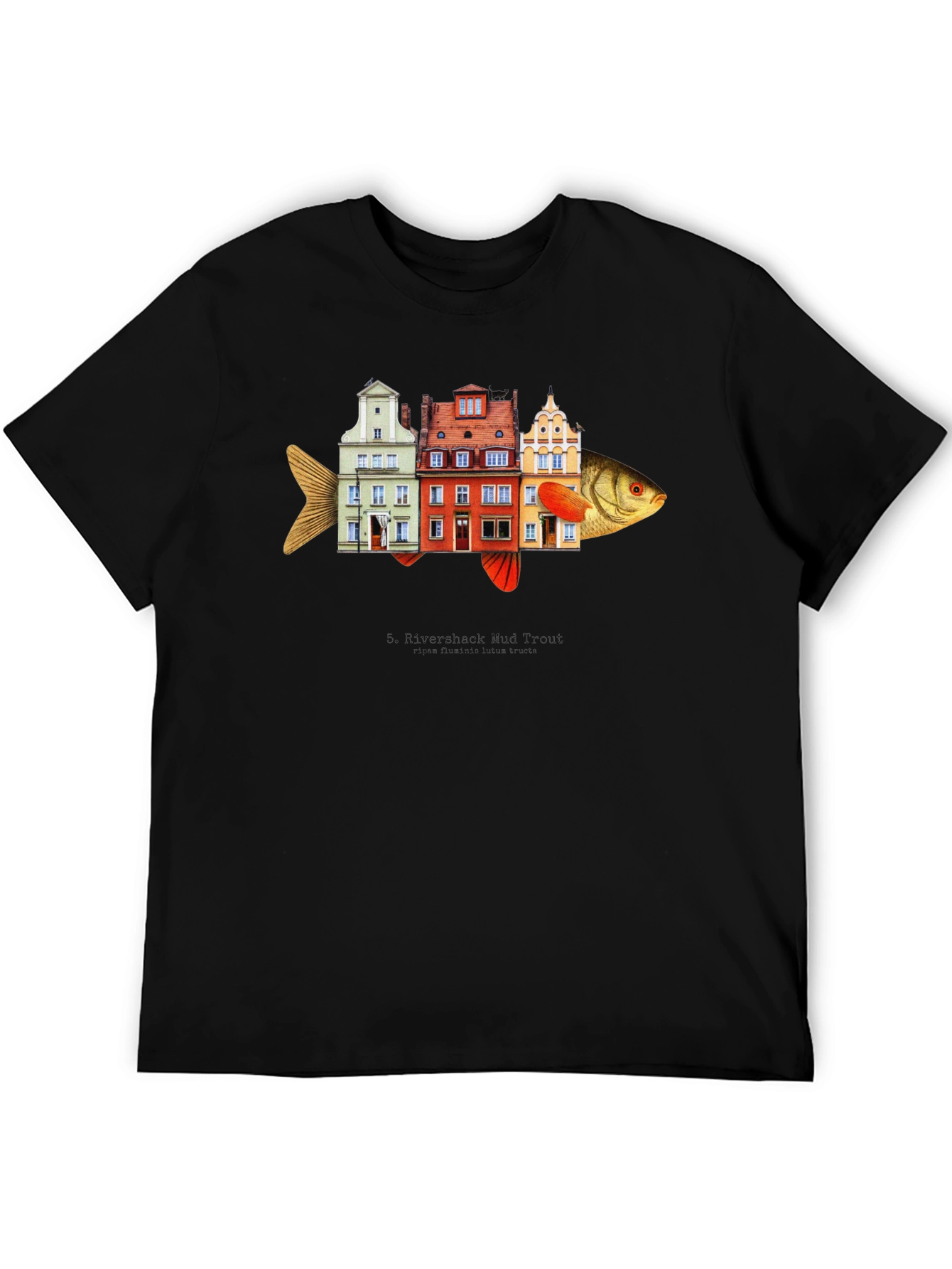 Riverbank Mud Front Fish Building T-Shirt