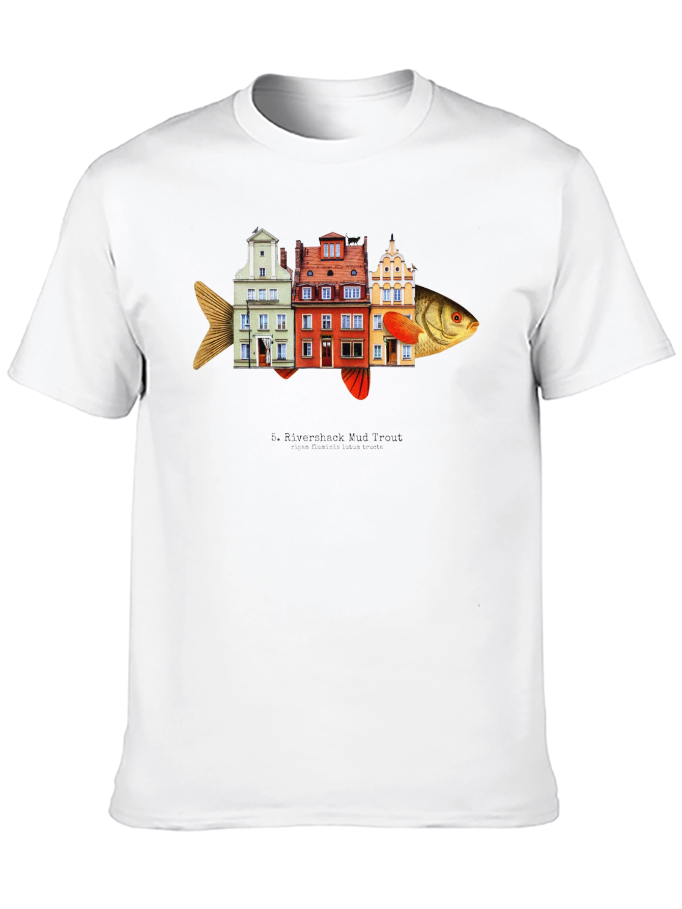 Riverbank Mud Front Fish Building T-Shirt