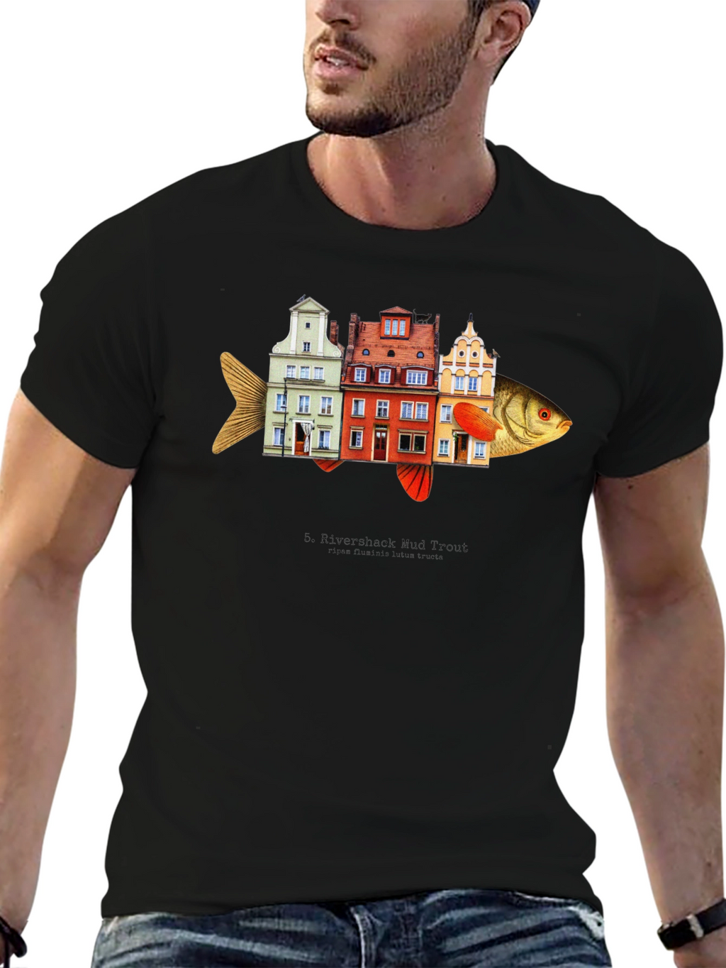 Riverbank Mud Front Fish Building T-Shirt