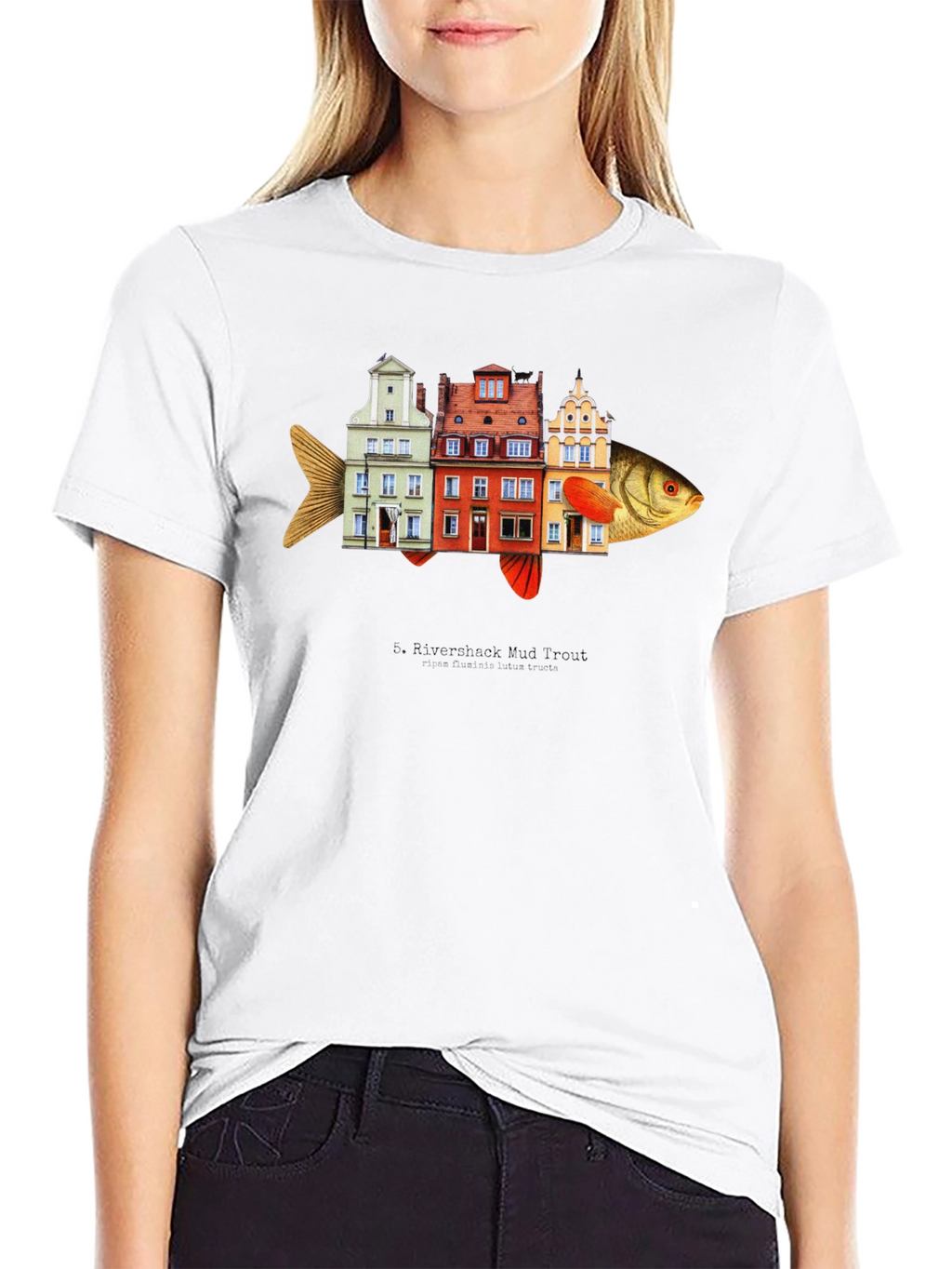 Riverbank Mud Front Fish Building T-Shirt