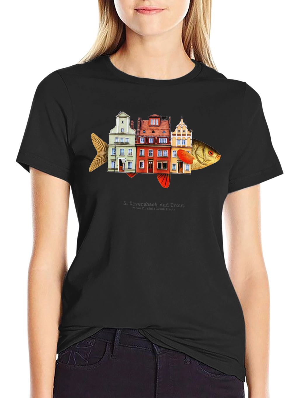 Riverbank Mud Front Fish Building T-Shirt