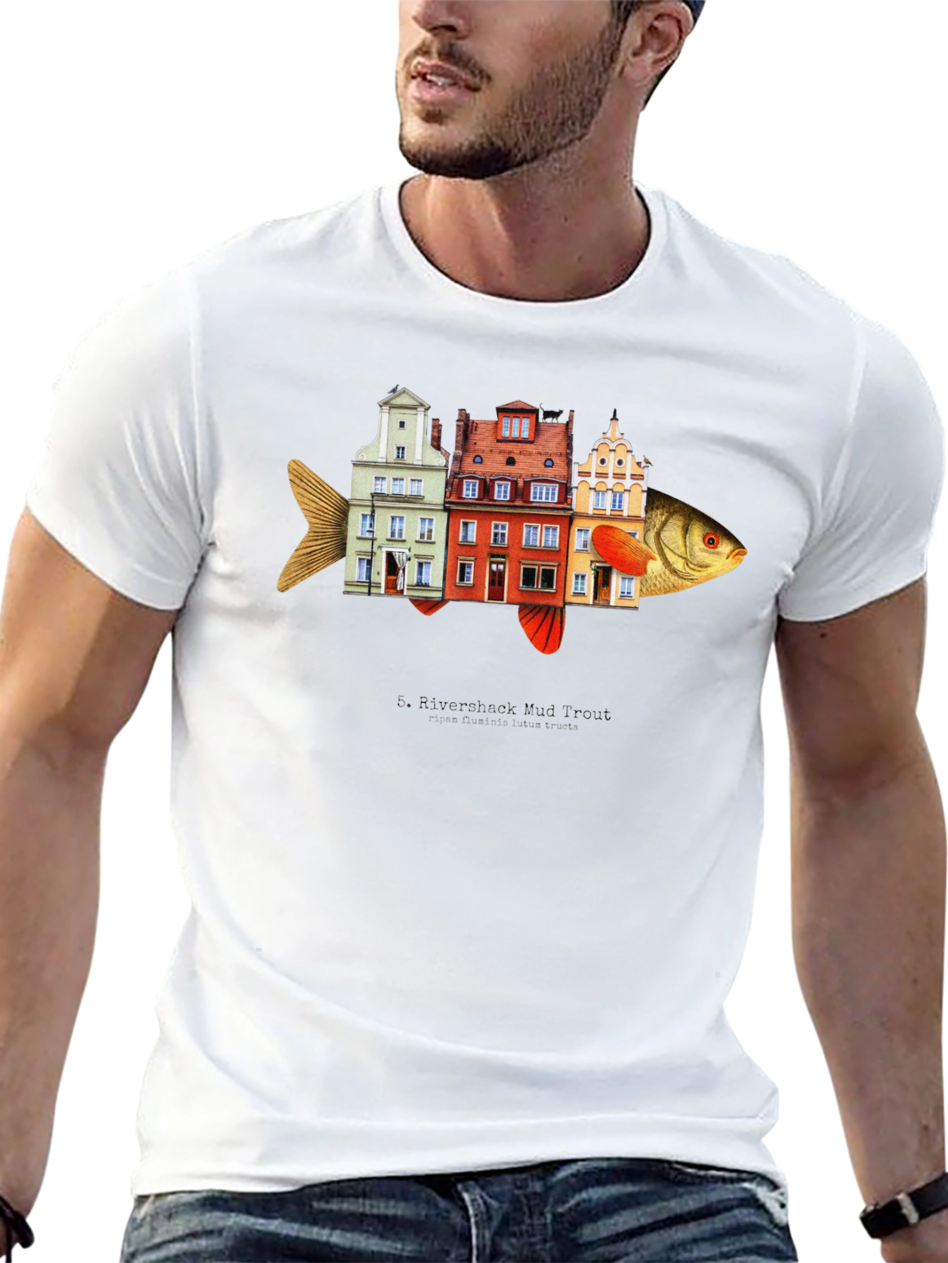 Riverbank Mud Front Fish Building T-Shirt