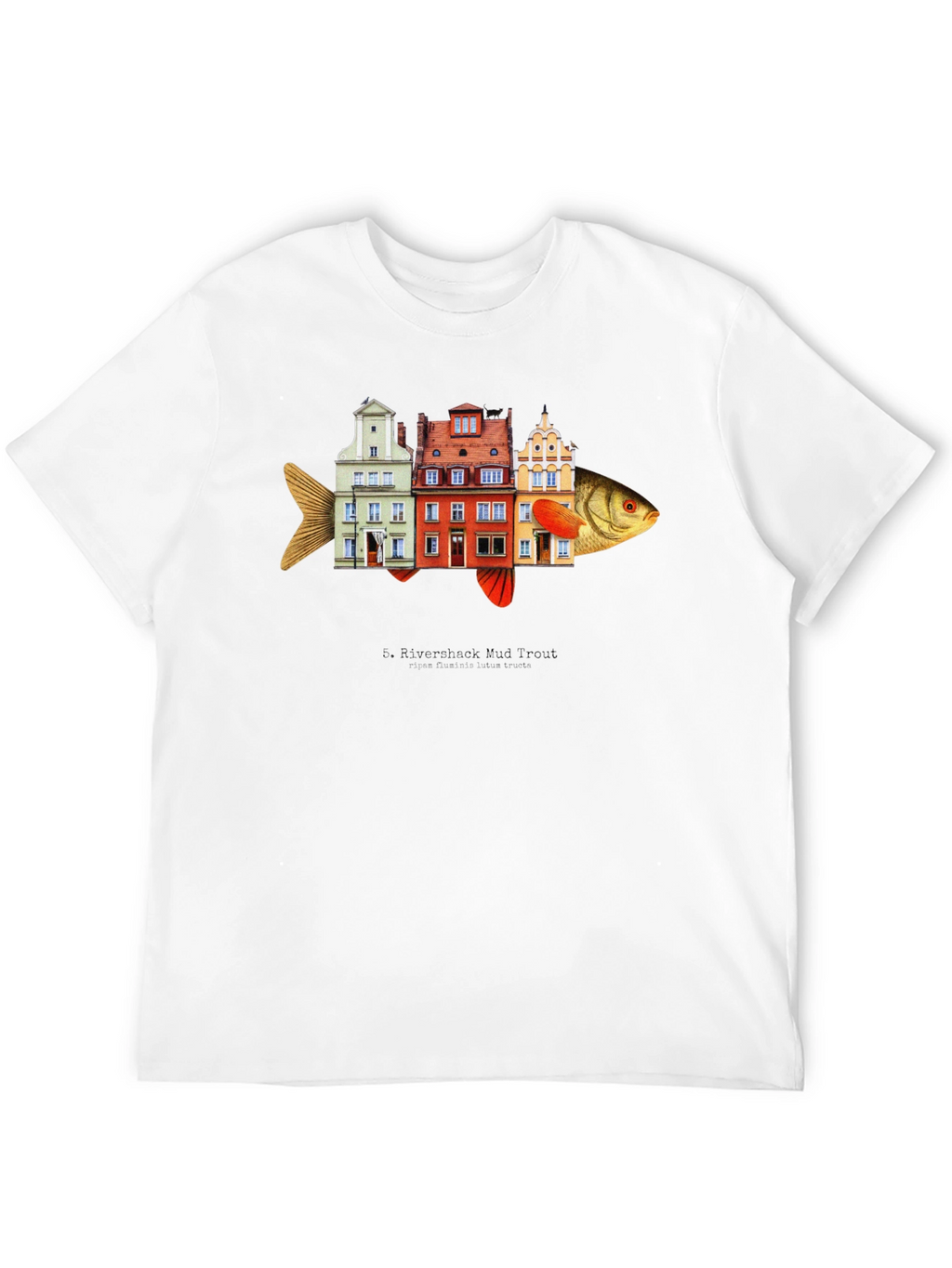 Riverbank Mud Front Fish Building T-Shirt