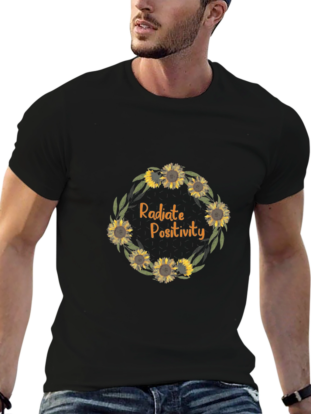Radiate Positivity Sunflower Wreath Graphic Tee