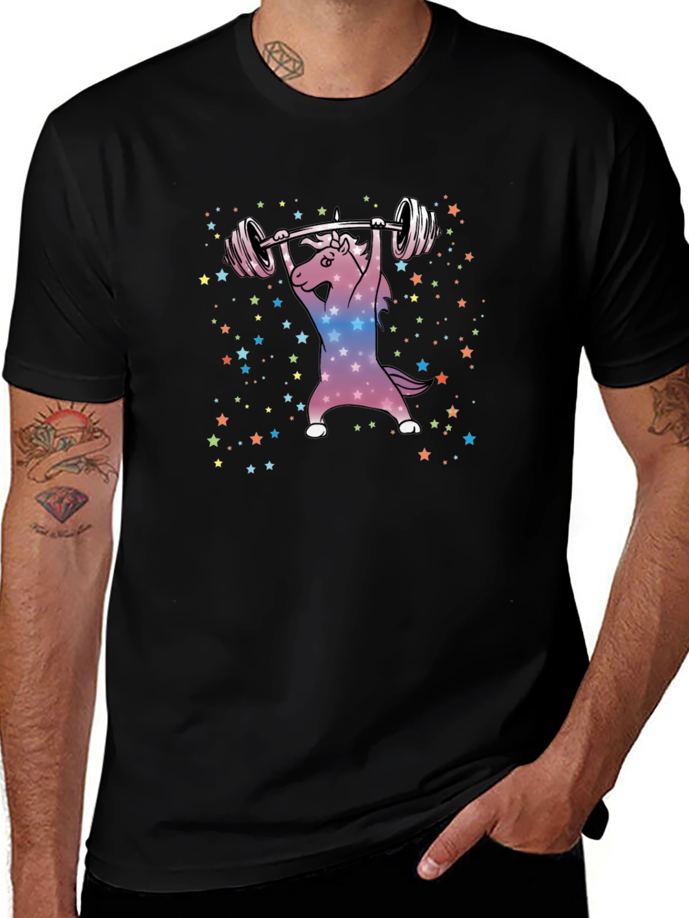 Unicorn Weightlifting T-Shirt - Galaxy Star Design