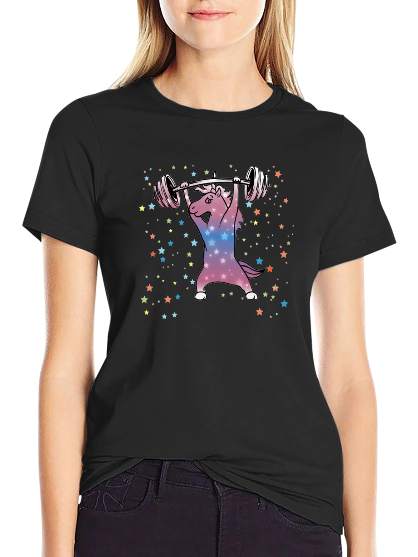 Unicorn Weightlifting T-Shirt - Galaxy Star Design