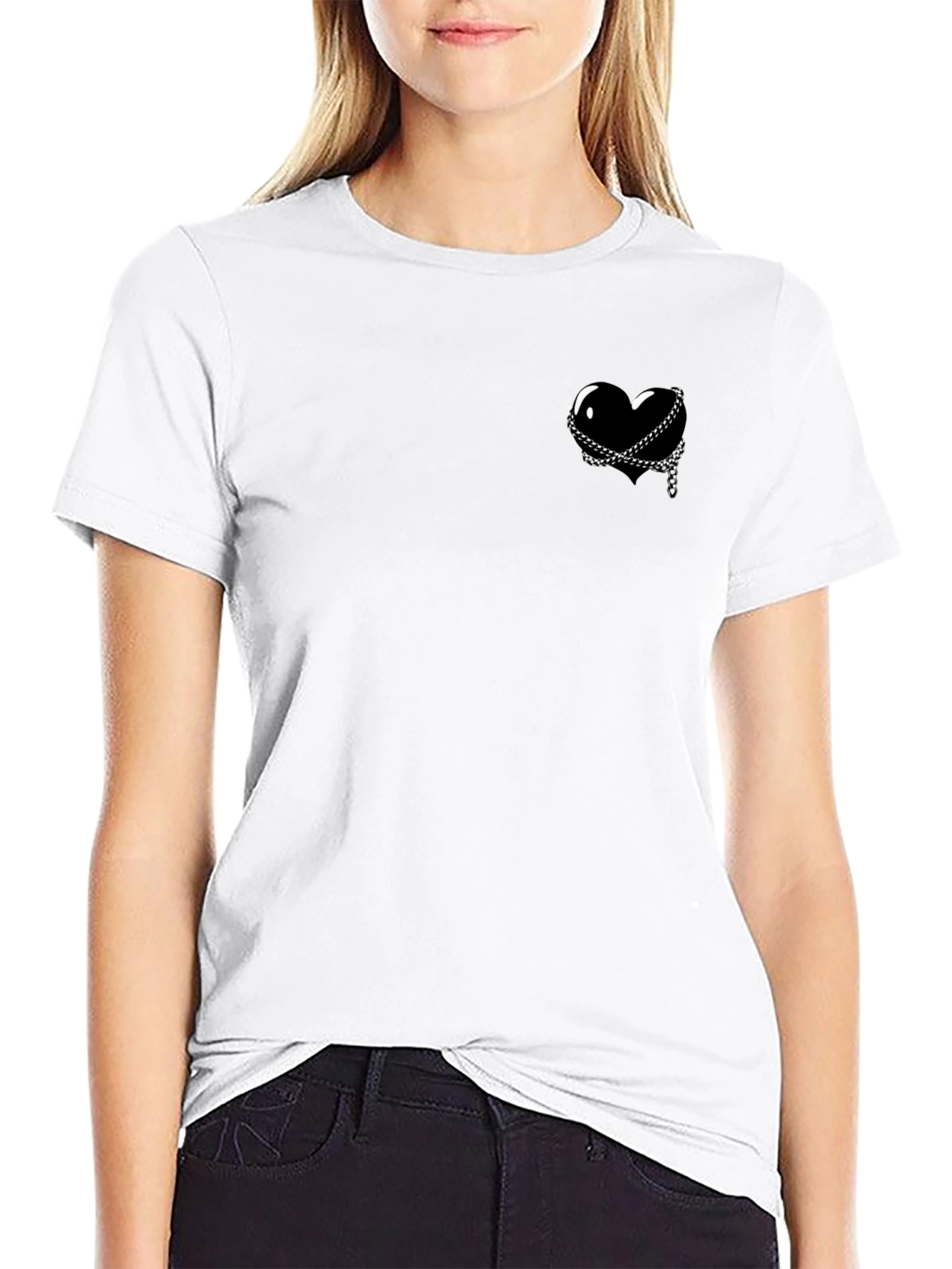 Black Heart & Chain Graphic Tee - Edgy Style