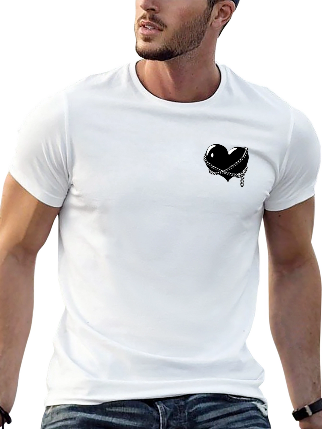 Black Heart & Chain Graphic Tee - Edgy Style