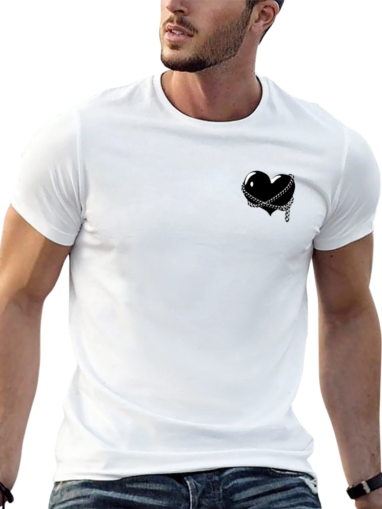 Black Heart & Chain Graphic Tee - Edgy Style