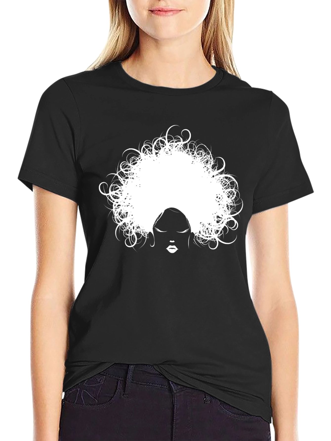 Afro Woman Graphic Tee - Stylish Black Cotton T-Shirt