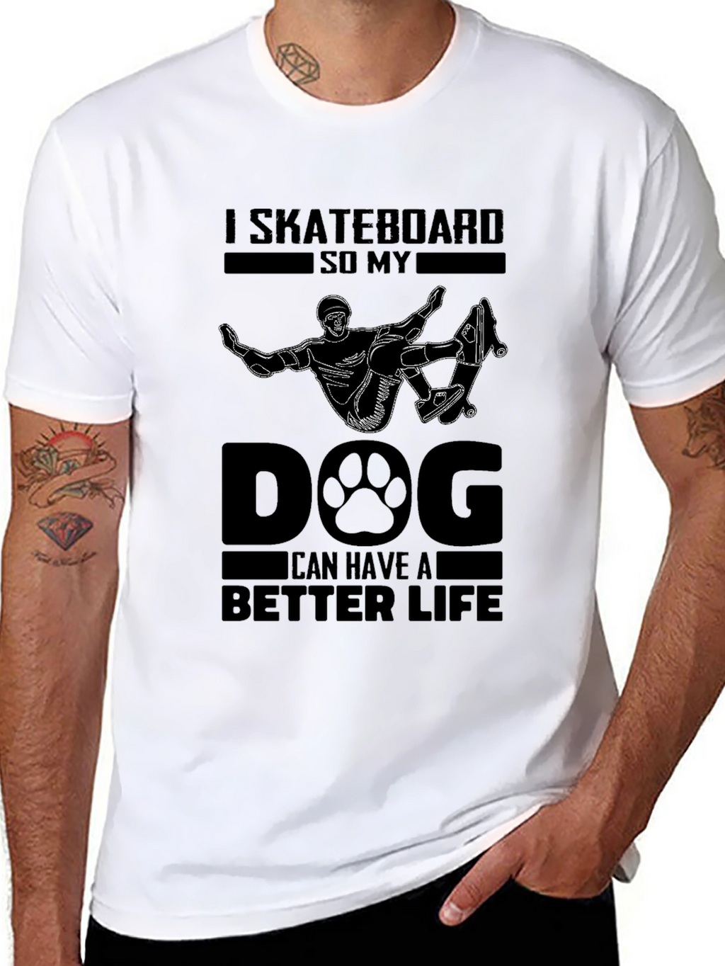 Skateboard Dog Life Graphic Tee - Black Cotton
