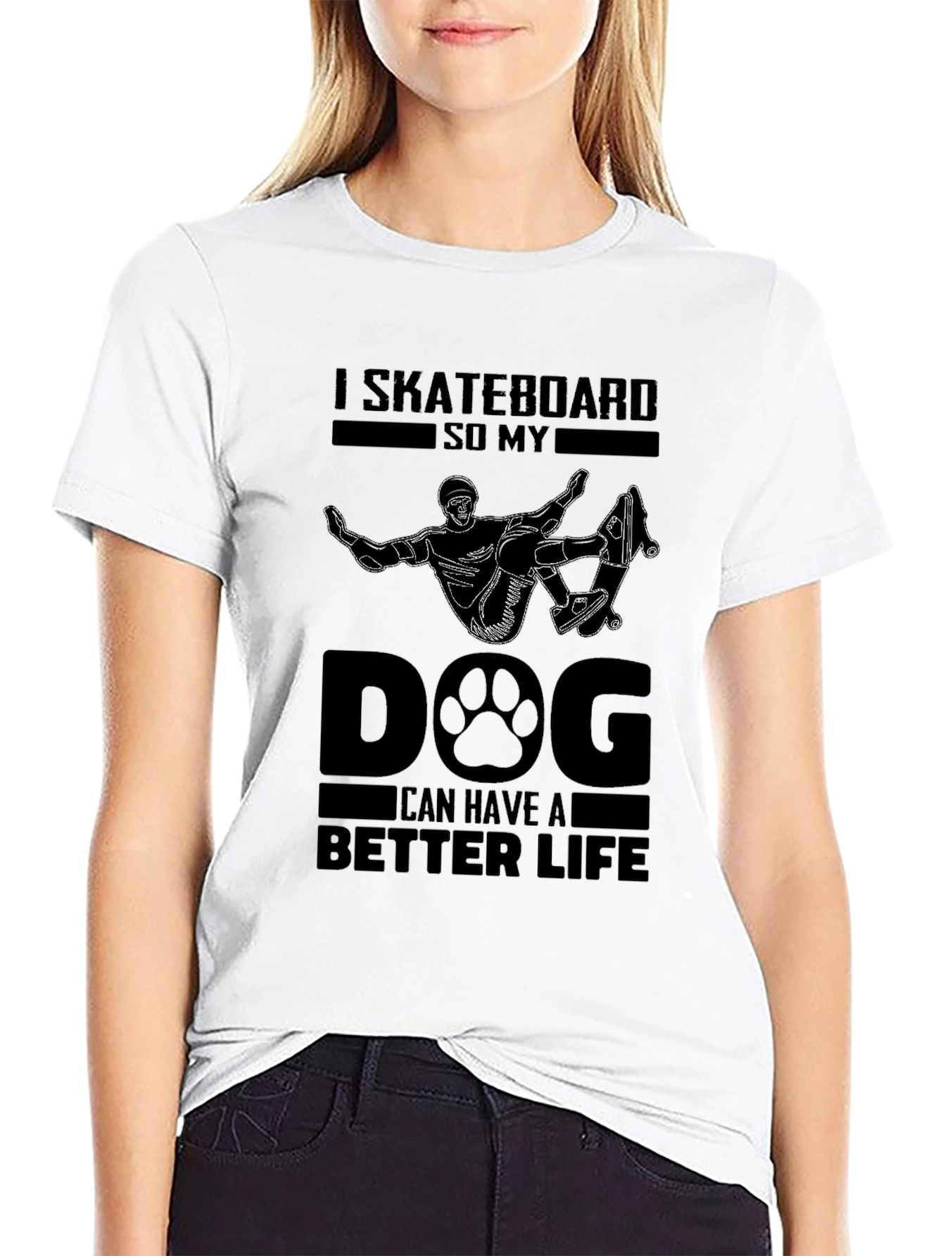 Skateboard Dog Life Graphic Tee - Black Cotton