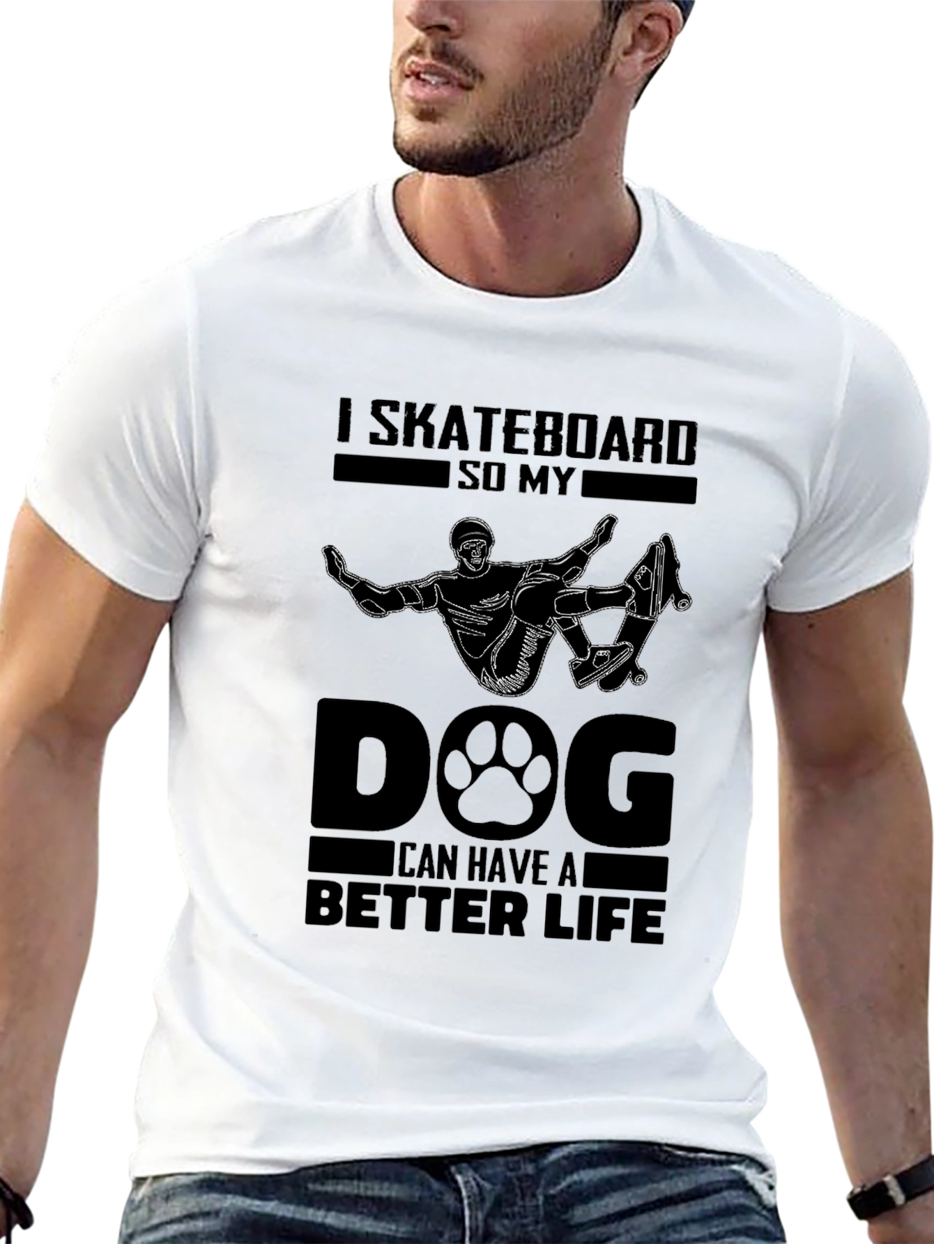 Skateboard Dog Life Graphic Tee - Black Cotton