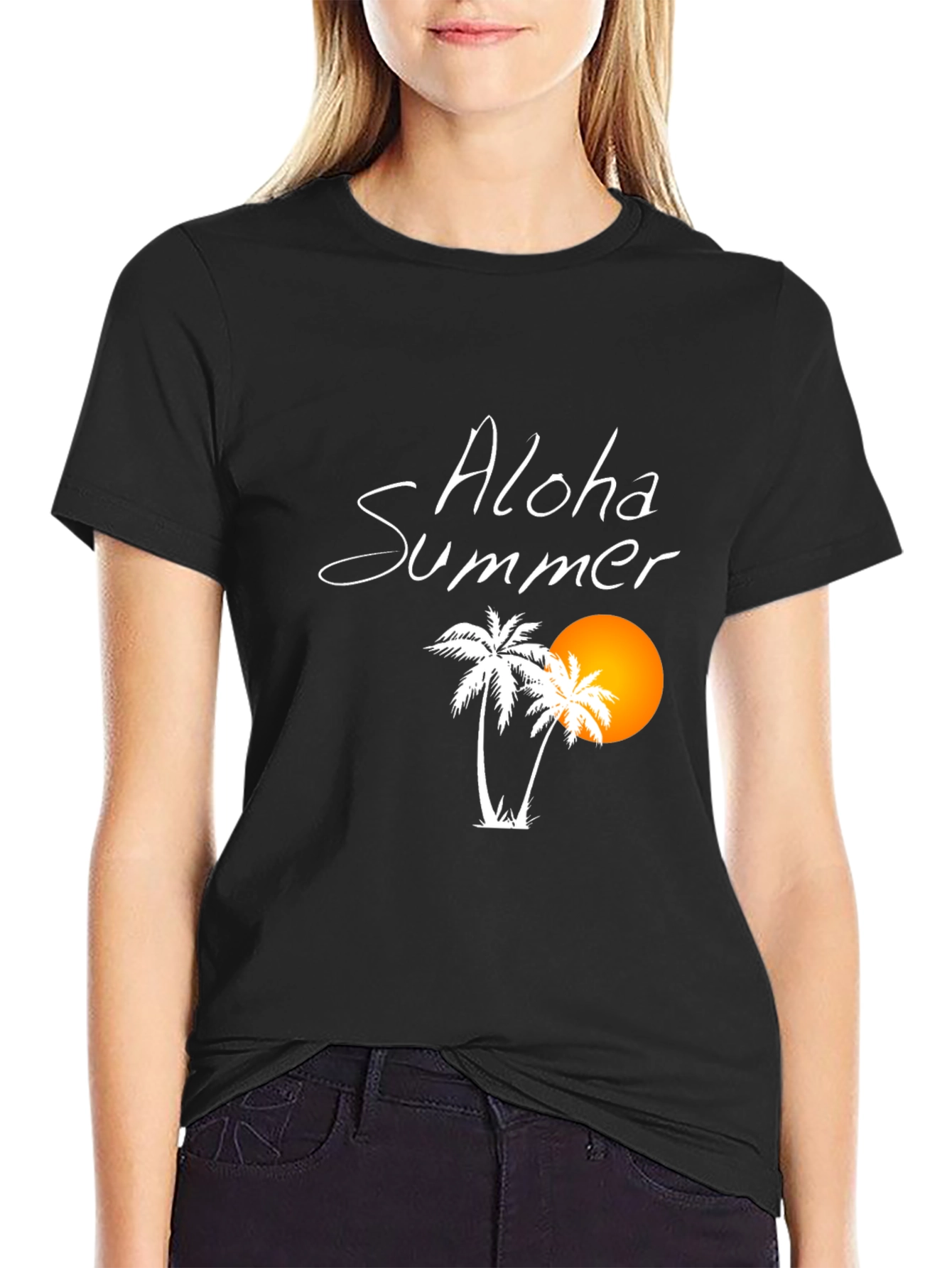 Aloha Summer Black Graphic T-Shirt