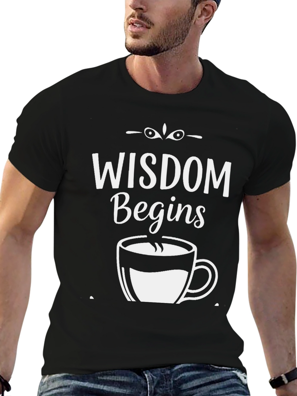 Wisdom Begins With Coffee Graphic Tee - Black T-Shirt