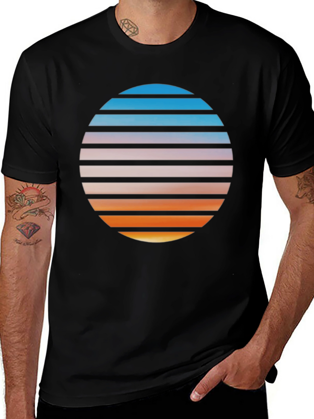 Retro Sunset Graphic T-Shirt - Black