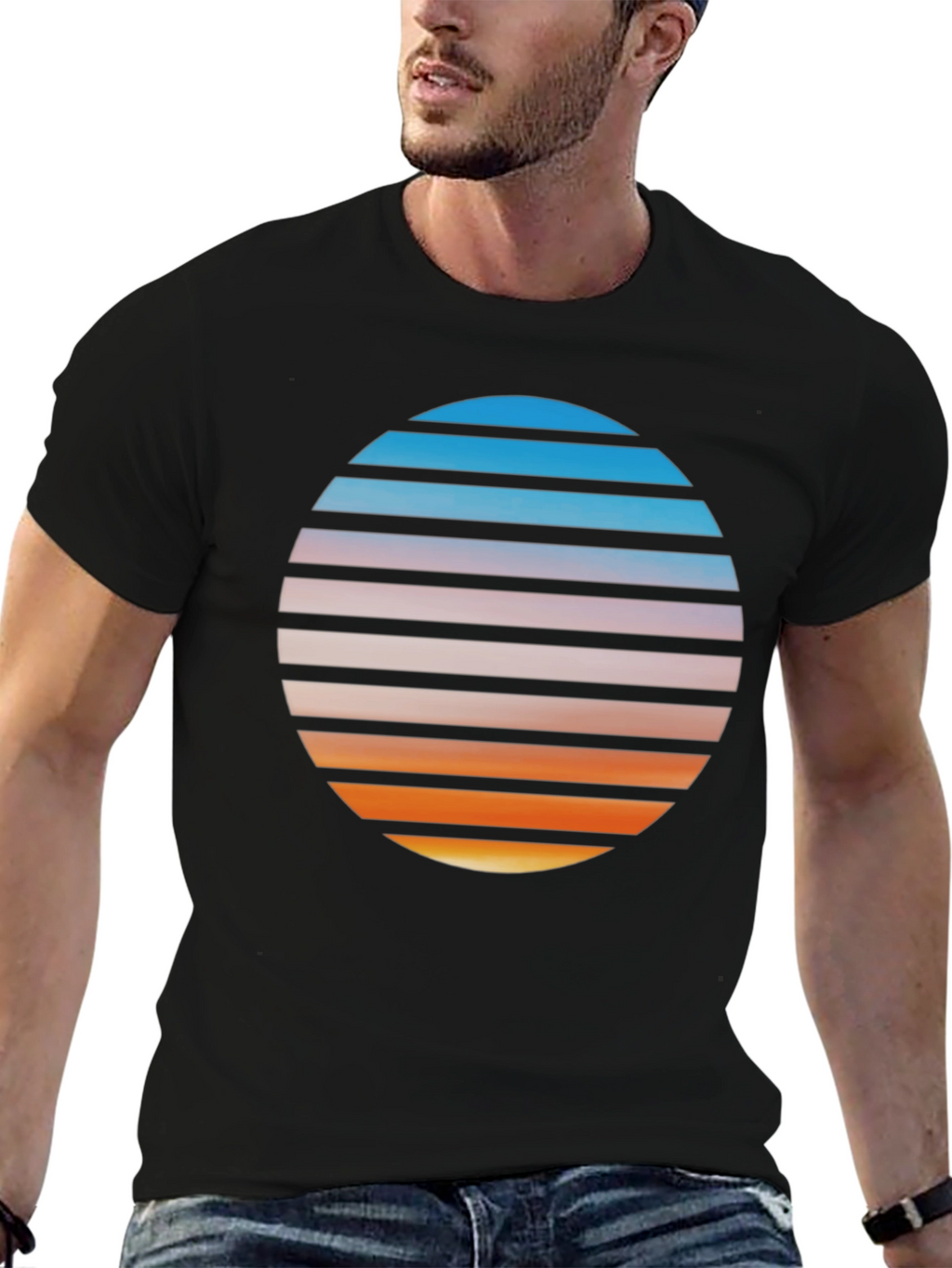 Retro Sunset Graphic T-Shirt - Black