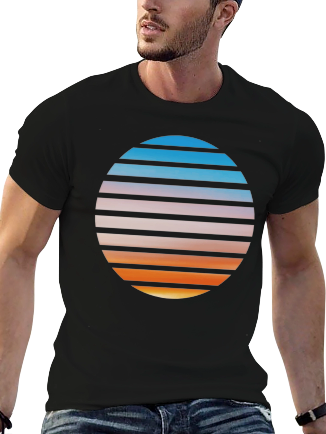 Retro Sunset Graphic T-Shirt - Black