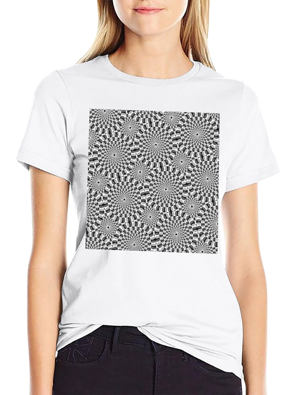 Optical Illusion Graphic Print Black T-Shirt