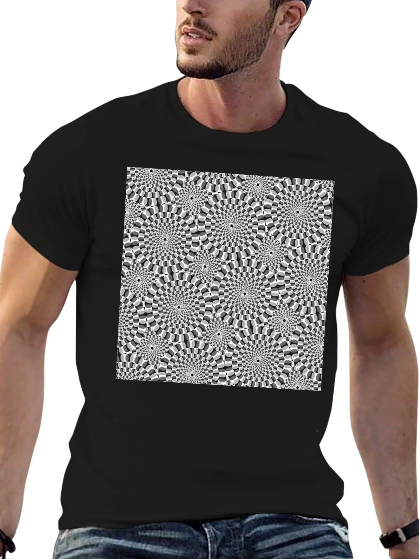 Optical Illusion Graphic Print Black T-Shirt