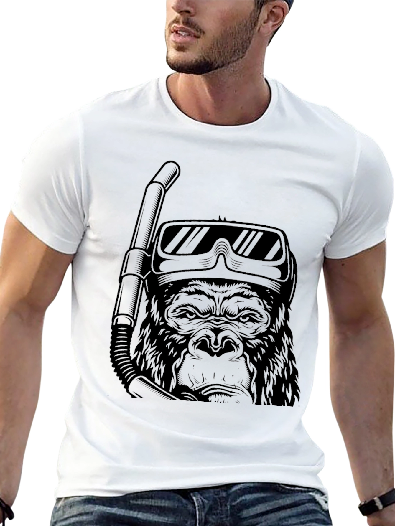 Diving Gorilla Graphic Tee - Black Cotton T-Shirt