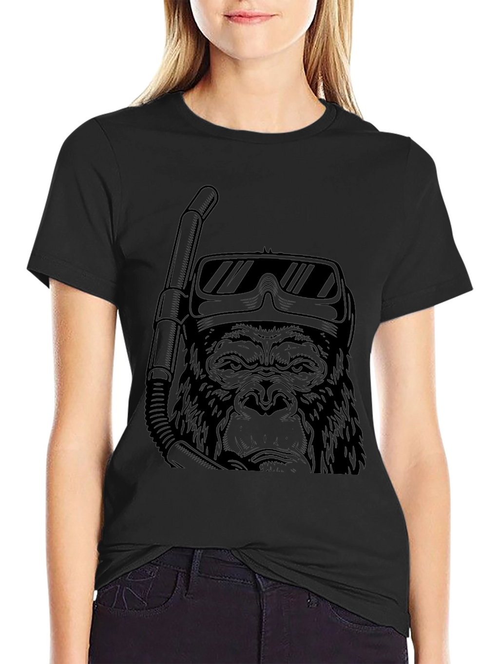 Diving Gorilla Graphic Tee - Black Cotton T-Shirt
