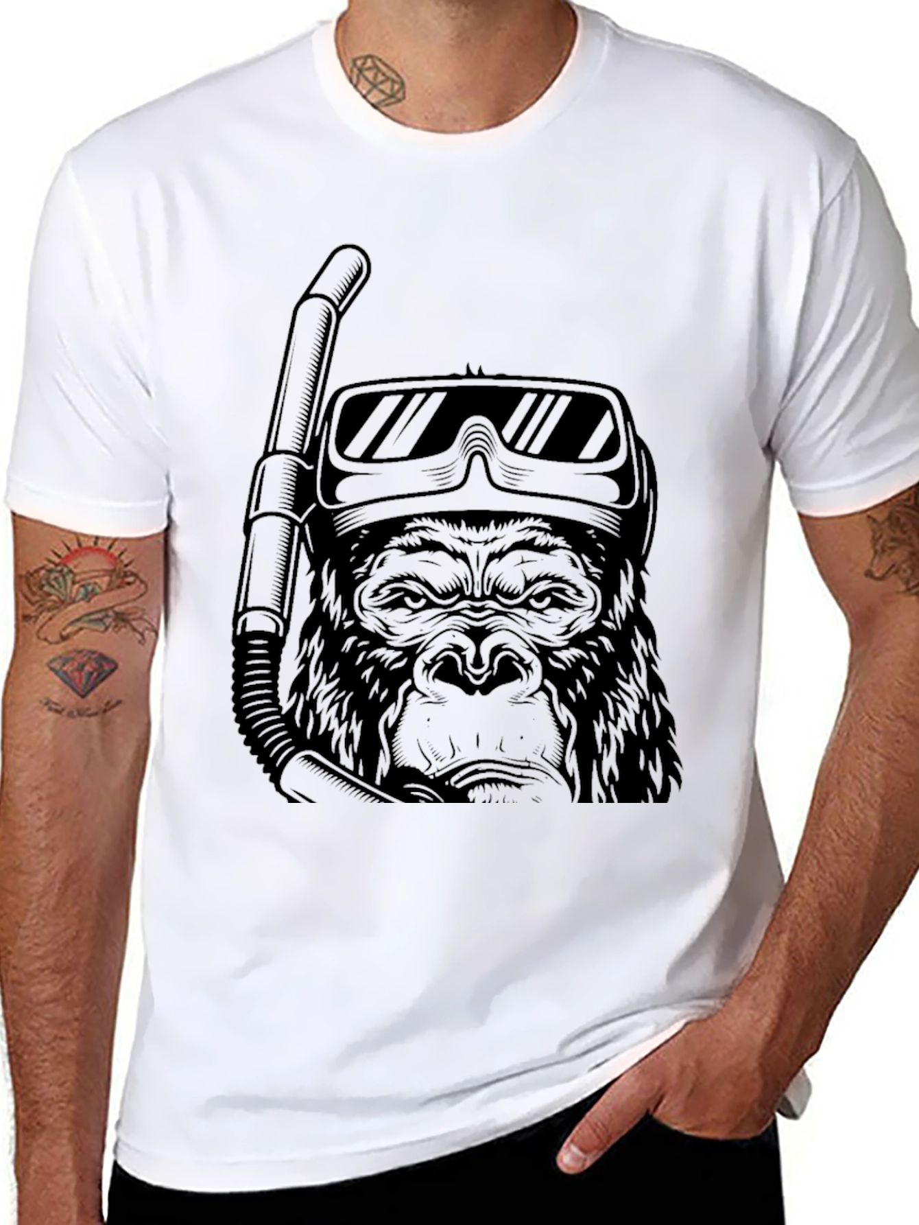 Diving Gorilla Graphic Tee - Black Cotton T-Shirt