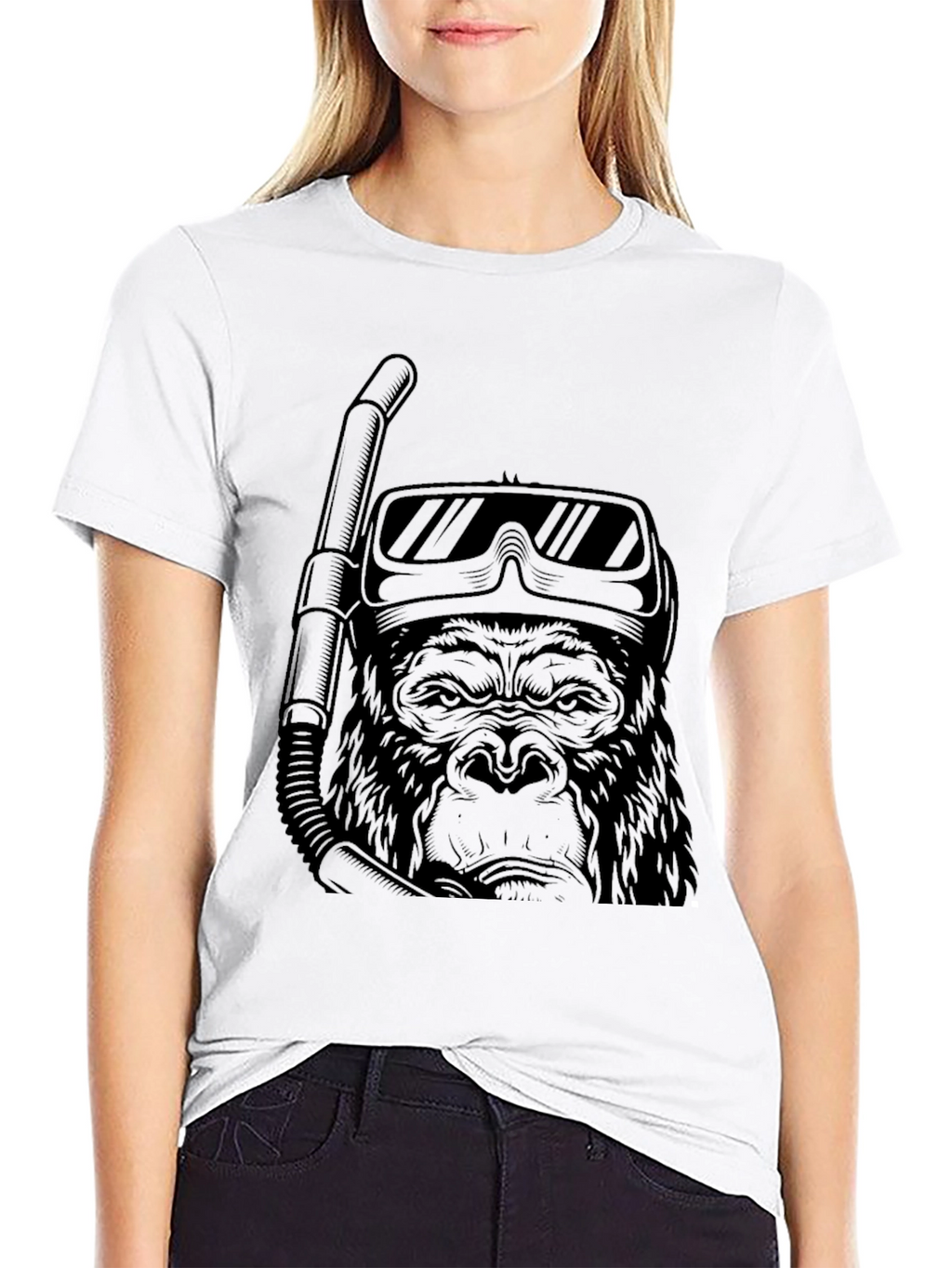 Diving Gorilla Graphic Tee - Black Cotton T-Shirt