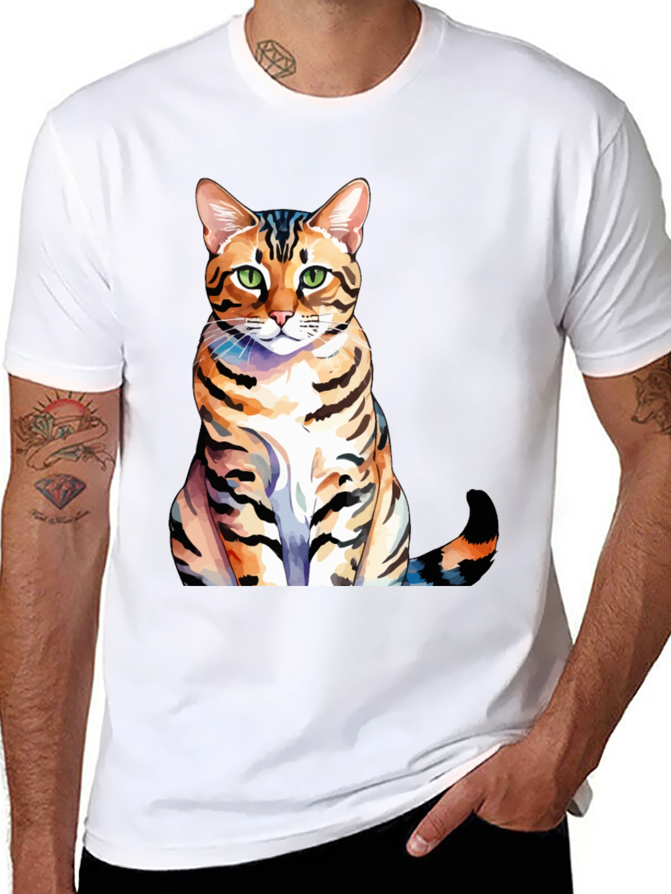 Cat Lover T-Shirt - Bengal Cat Watercolor Art