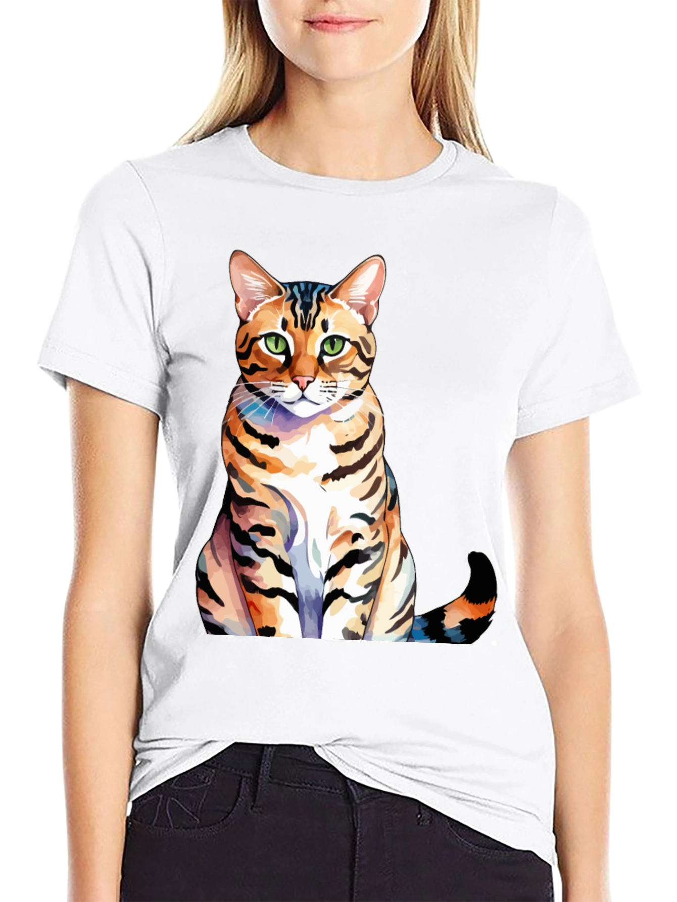 Cat Lover T-Shirt - Bengal Cat Watercolor Art