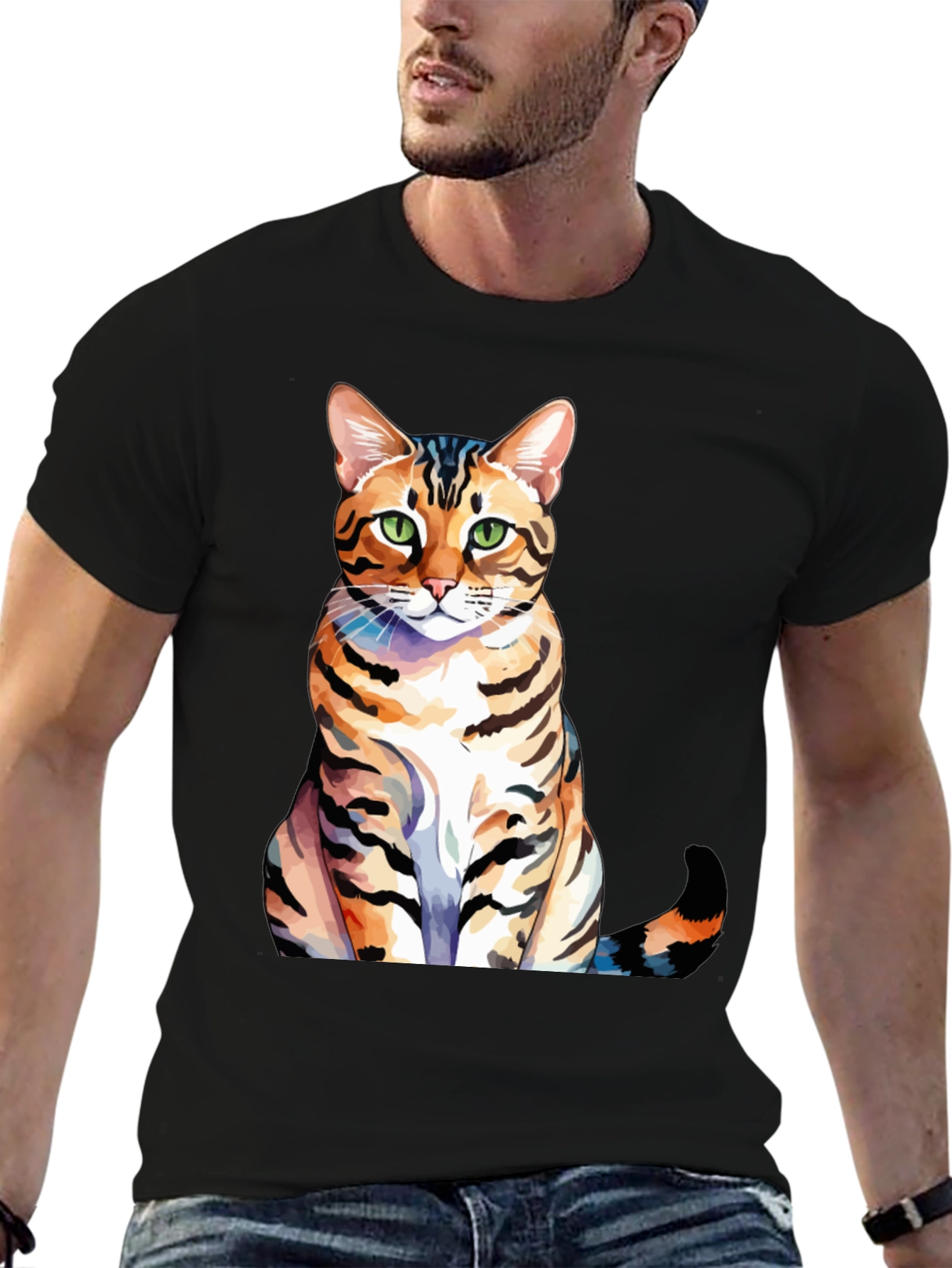Cat Lover T-Shirt - Bengal Cat Watercolor Art