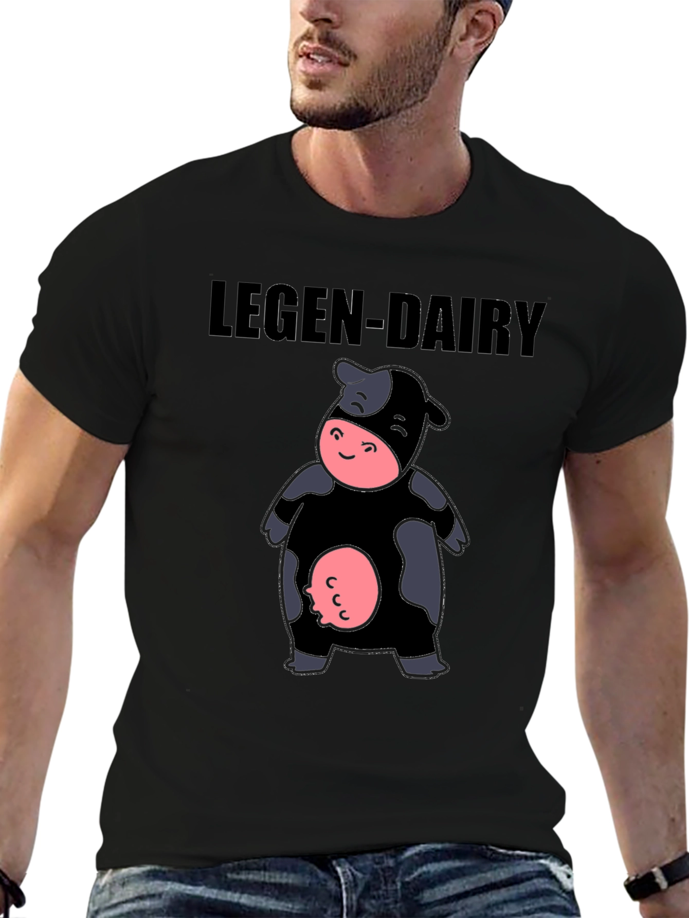 Legen-Dairy Cow Graphic Tee - Black Cotton T-Shirt