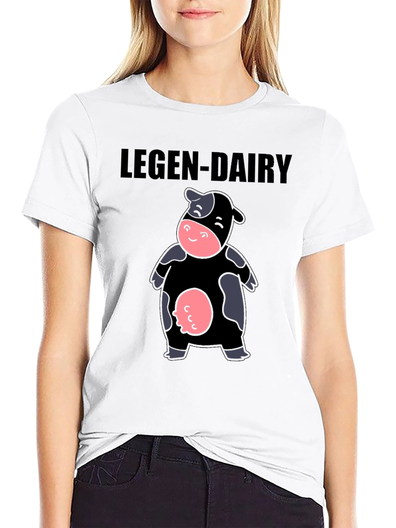 Legen-Dairy Cow Graphic Tee - Black Cotton T-Shirt